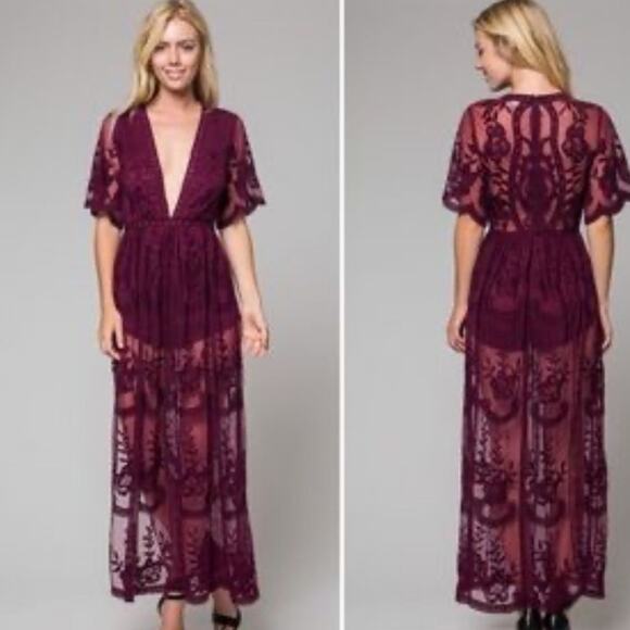 NWT Honey Punch Lace Maxi Romper S - Picture 2 of 5